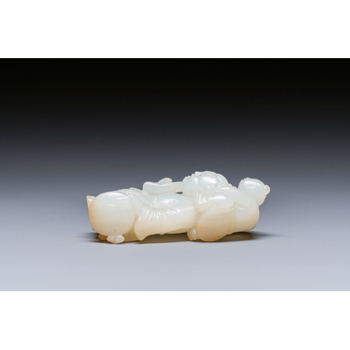 495 - A Chinese white and russet jade sculpture of two boys, QingDescription:H.: 7 cmCondition reports:Ple... 