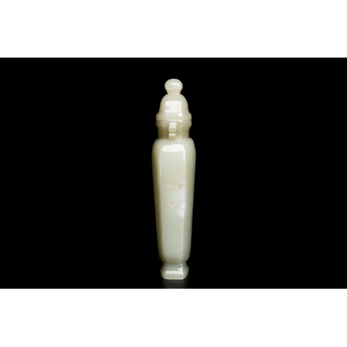 496 - A Chinese celadon jade vase and cover, QingDescription:H.: 20 cm (incl. the cover) Provenance:- The ... 