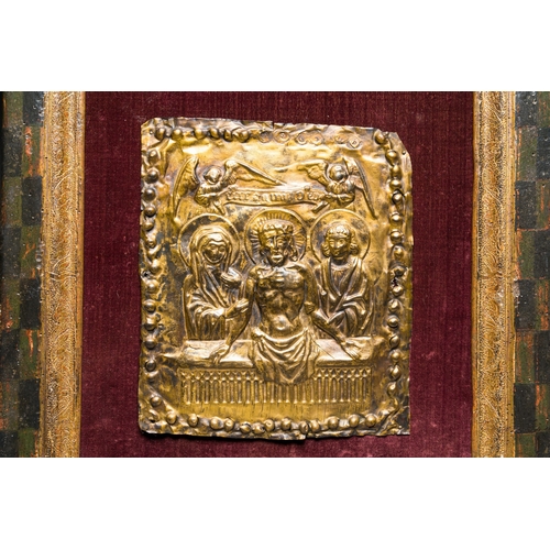 1031 - A gilt copper 'Resurrection' plaque with a banner inscribed 'Ecce Agnus Dei', probably Germany, 15/1... 