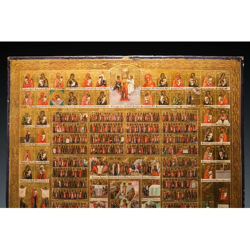 1119 - A large Russian 'Feasts' icon, 19th C.Description:Dim.: 54 x 45,5 cmCondition reports:Please contact... 