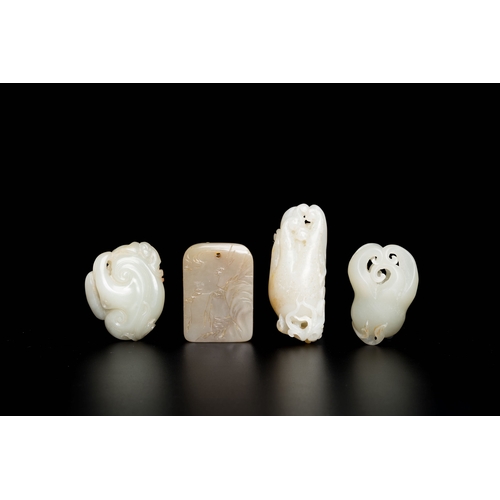 501 - Four Chinese white and celadon jade carvings, Qing/RepublicDescription:Dim.: 7 x 3 x 2,5 cm (the tal... 