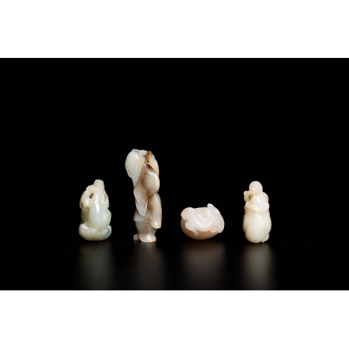 506 - Four Chinese white and celadon jade carvings, Qing/RepublicDescription:H.: 8,2 cm (the figure, incl.... 