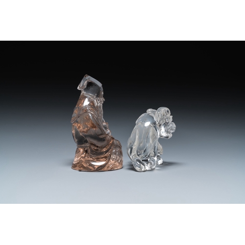 518 - Two Chinese rock crystal sculptures of a sage with a turtle and of a Buddhist lion, 19th C.Descripti... 