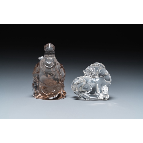 518 - Two Chinese rock crystal sculptures of a sage with a turtle and of a Buddhist lion, 19th C.Descripti... 