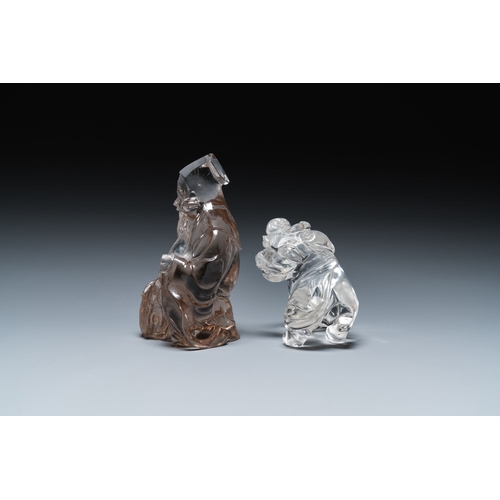 518 - Two Chinese rock crystal sculptures of a sage with a turtle and of a Buddhist lion, 19th C.Descripti... 