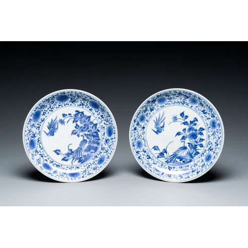 533 - A pair of Japanese blue and white plates and a rectangular pounce pot, Arita, Edo, 18th C.Descriptio... 