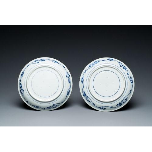 533 - A pair of Japanese blue and white plates and a rectangular pounce pot, Arita, Edo, 18th C.Descriptio... 