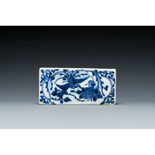 533 - A pair of Japanese blue and white plates and a rectangular pounce pot, Arita, Edo, 18th C.Descriptio... 