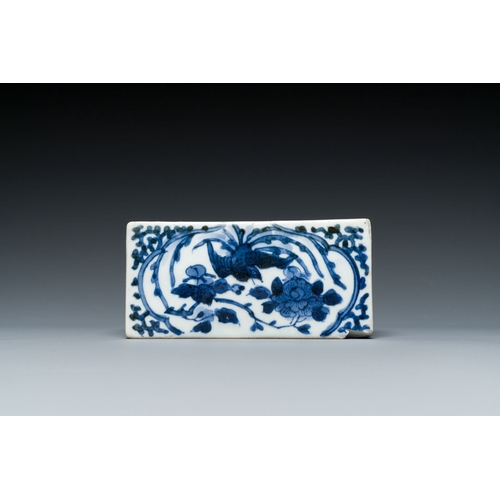 533 - A pair of Japanese blue and white plates and a rectangular pounce pot, Arita, Edo, 18th C.Descriptio... 