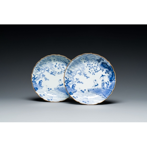 534 - A pair of Japanese blue and white Kakiemon-style plates, Fuku mark, Edo, 17/18th C.Description:Dia.:... 