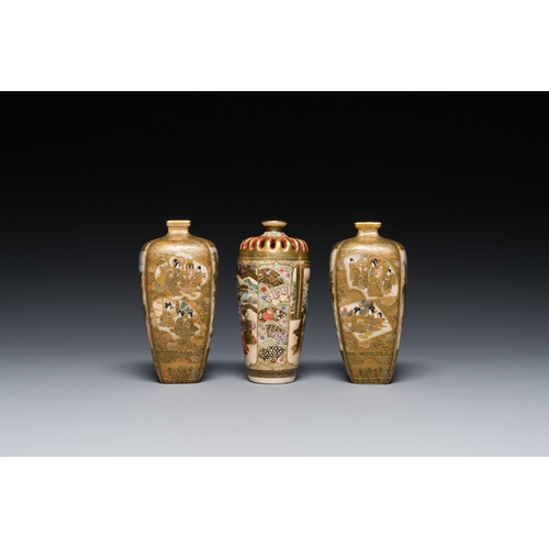 542 - Three Japanese Satsuma vases, Meiji, 19th C.Description:H.: 12,5 cmCondition reports:Please contact ... 