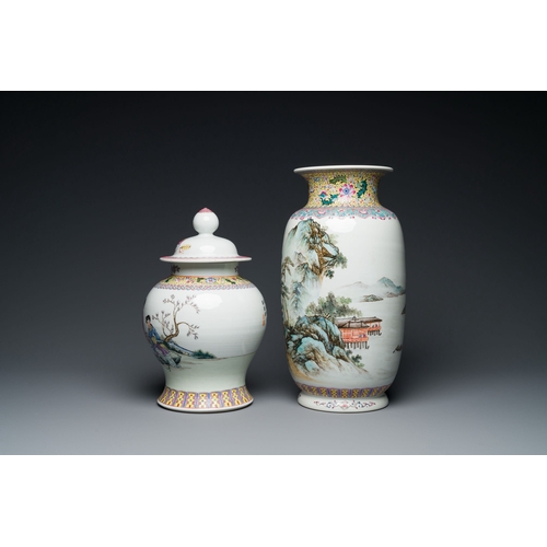 564 - Two Chinese famille rose vases, Qianlong mark, RepublicDescription:H.: 41 cm (the tallest vase)Condi... 