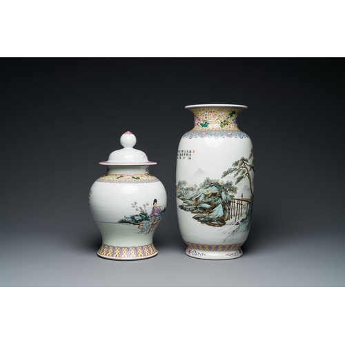 564 - Two Chinese famille rose vases, Qianlong mark, RepublicDescription:H.: 41 cm (the tallest vase)Condi... 