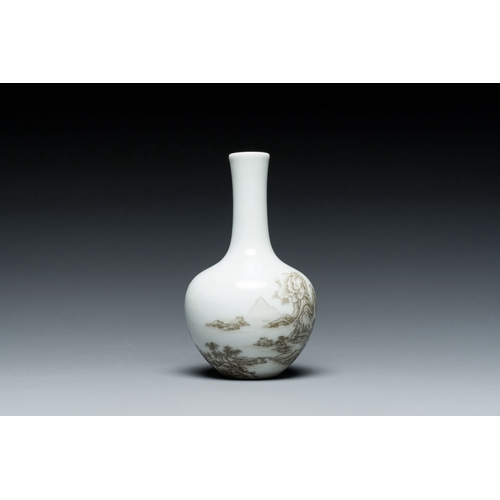 579 - A Chinese grisaille-decorated bottle vase with a fine landscape, Qianlong mark, 20th C.Description:H... 