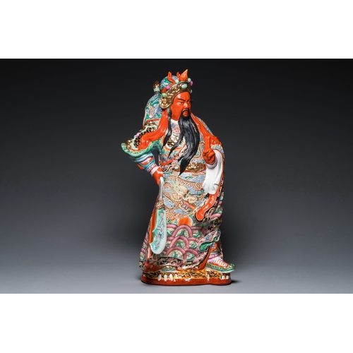 582 - A large Chinese famille rose figure of Guandi, signed Zeng Shandong æ¾å±±æ±, dated 1984Description... 