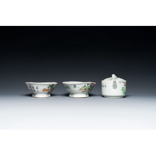 583 - Four pieces of Chinese qianjiang cai porcelain, signed Xu Pinheng è®¸åè¡¡ and Dai Huanzhao æ´ç¥æ... 