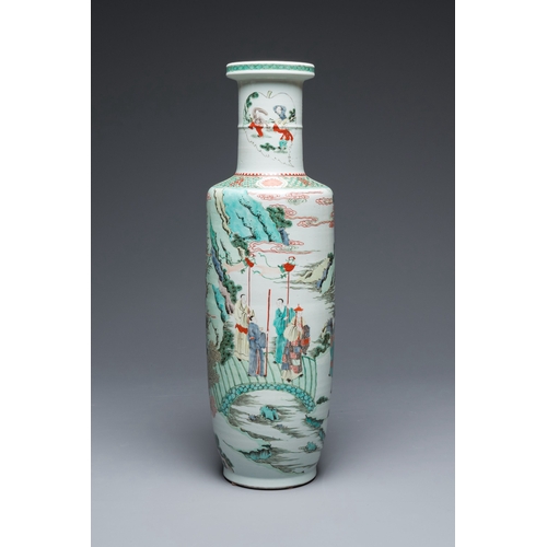 584 - A large Chinese famille verte rouleau vase, 20th C.Description:H.: 79,5 cm Condition: (UV-checked)- ... 