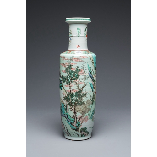 584 - A large Chinese famille verte rouleau vase, 20th C.Description:H.: 79,5 cm Condition: (UV-checked)- ... 