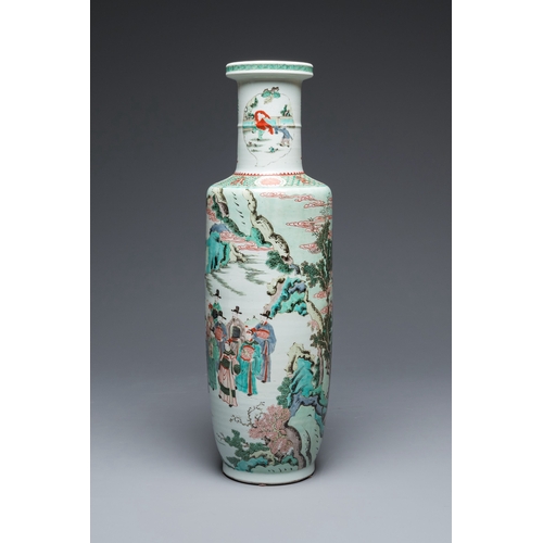 584 - A large Chinese famille verte rouleau vase, 20th C.Description:H.: 79,5 cm Condition: (UV-checked)- ... 