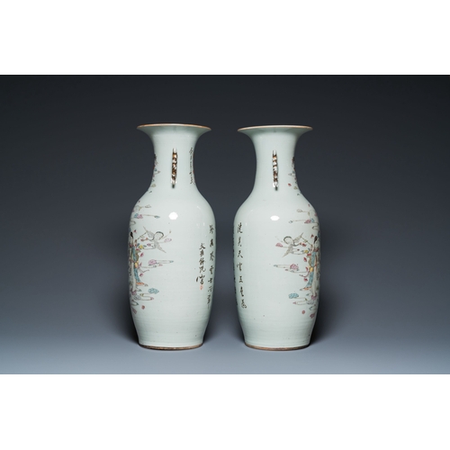 585 - A pair of Chinese famille rose 'female immortals' vases, 19/20th C.Description:H.: 58,5 cmCondition ... 