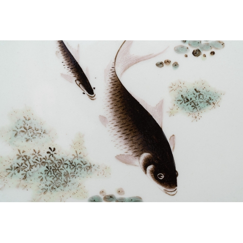 596 - A Chinese qianjiang cai 'fish' plaque, signed Deng Bishan é§ç¢§ç, dated 1928Description:Dim.: 57 ... 