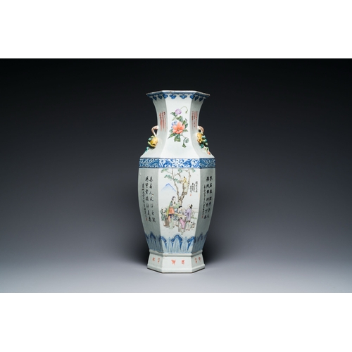 597 - A Chinese hexagonal qianjiang cai vase, signed Hui Ru Shi æ§å¦æ°, dated 1910Description:H.: 60 cm... 