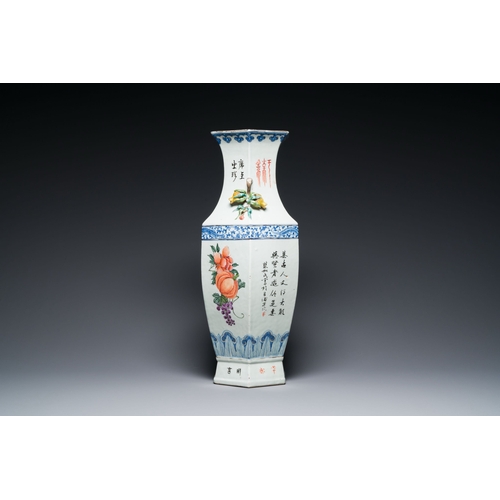 597 - A Chinese hexagonal qianjiang cai vase, signed Hui Ru Shi æ§å¦æ°, dated 1910Description:H.: 60 cm... 