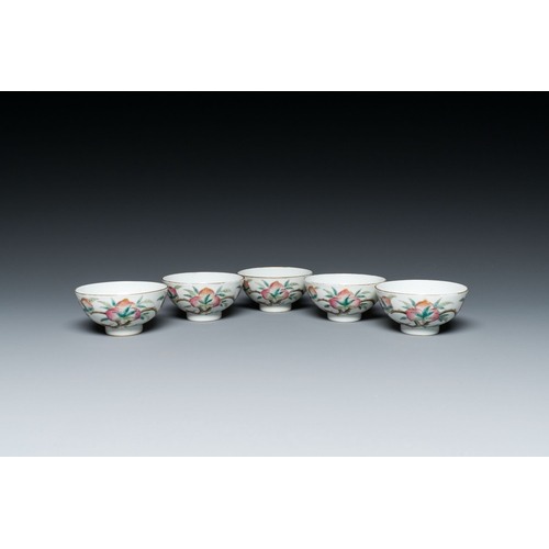 605 - Five Chinese famille rose 'nine peaches' bowls, Guangxu mark and of the periodDescription:Dia.: 7,5 ... 