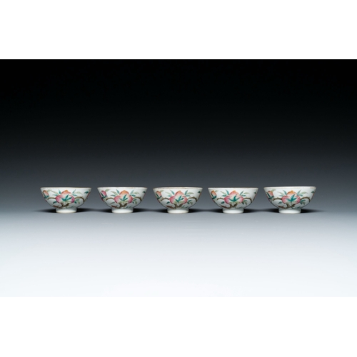 605 - Five Chinese famille rose 'nine peaches' bowls, Guangxu mark and of the periodDescription:Dia.: 7,5 ... 