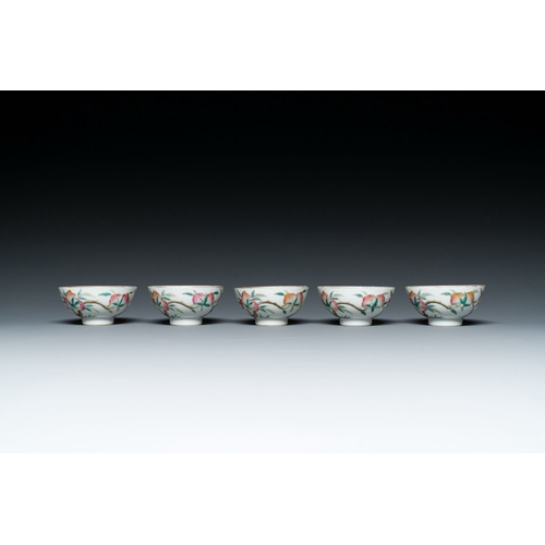 605 - Five Chinese famille rose 'nine peaches' bowls, Guangxu mark and of the periodDescription:Dia.: 7,5 ... 