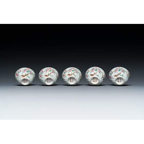 605 - Five Chinese famille rose 'nine peaches' bowls, Guangxu mark and of the periodDescription:Dia.: 7,5 ... 