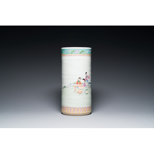 616 - A Chinese cylindrical famillle rose vase, RepublicDescription:H.: 46 cmCondition reports:Please cont... 