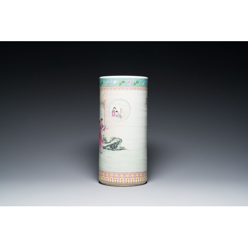 616 - A Chinese cylindrical famillle rose vase, RepublicDescription:H.: 46 cmCondition reports:Please cont... 