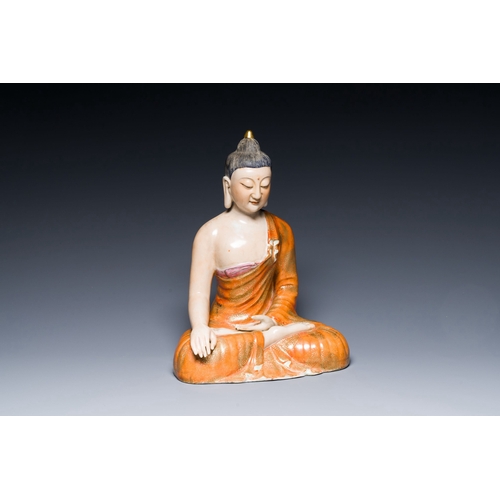 651 - A Chinese famille rose figure of Buddha, Qianlong mark, 19/20th C.Description:H.: 29 cmCondition rep... 