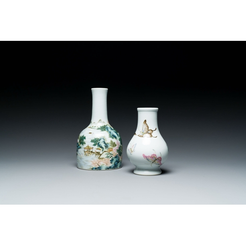 655 - Two Chinese famille rose vases, 20th C.Description:H.: 18 cm (the tallest)Condition reports:Please c... 