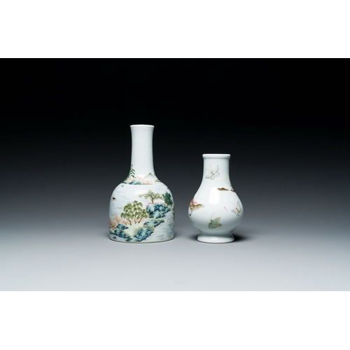 655 - Two Chinese famille rose vases, 20th C.Description:H.: 18 cm (the tallest)Condition reports:Please c... 