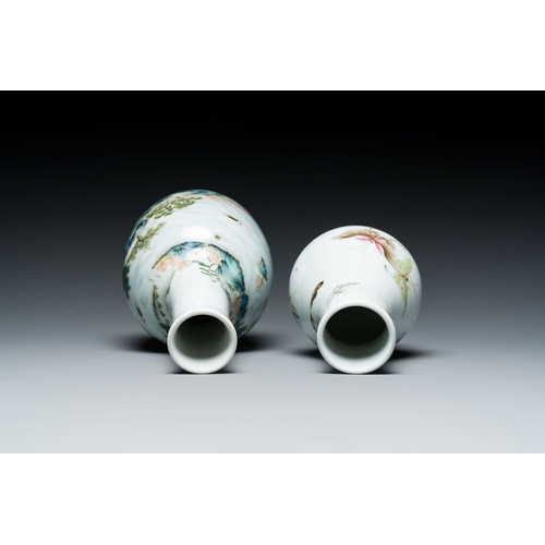 655 - Two Chinese famille rose vases, 20th C.Description:H.: 18 cm (the tallest)Condition reports:Please c... 