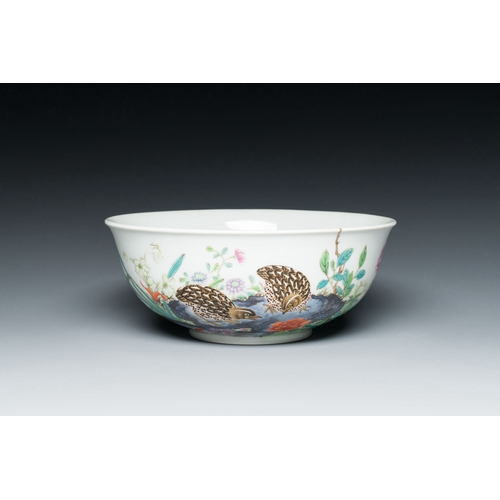 657 - A Chinese famille rose 'quails' bowl, Yongzheng mark, 20th C.Description:Dia.: 16,5 cm - H.: 6,5 cmC... 