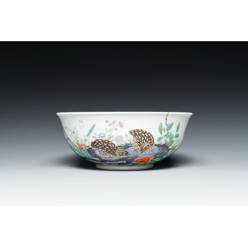 657 - A Chinese famille rose 'quails' bowl, Yongzheng mark, 20th C.Description:Dia.: 16,5 cm - H.: 6,5 cmC... 