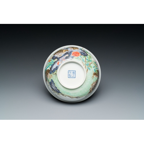 657 - A Chinese famille rose 'quails' bowl, Yongzheng mark, 20th C.Description:Dia.: 16,5 cm - H.: 6,5 cmC... 