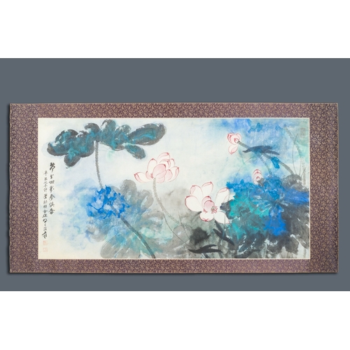 682 - Follower of Zhang Daqian å¼µå¤§å (1898-1983): 'Lotus', ink and colours on paper, dated 1981Descrip... 