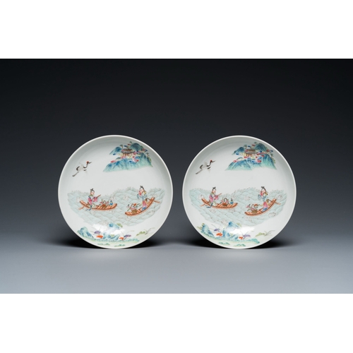 688 - A pair of Chinese famille rose 'immortals' plates, Shen De Tang æå¾·å è£½ mark, 19th C.Descriptio... 