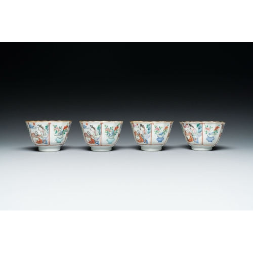 708 - Four Chinese famille rose cups and saucers, Xianfeng mark and of the periodDescription:Dia.: 13,5 cm... 