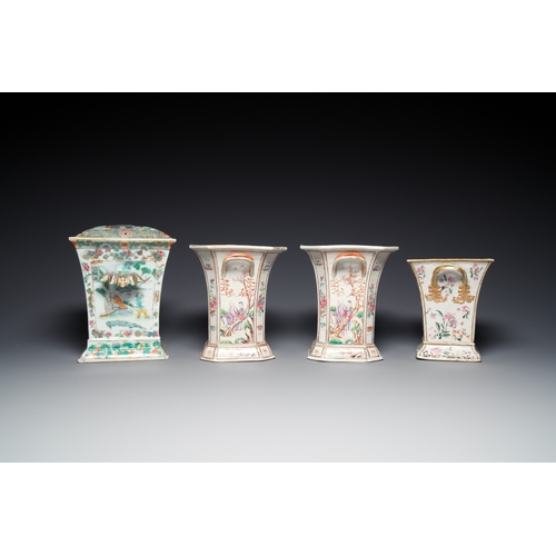 350 - Four Chinese famille rose and verte flower pots, Qianlong and laterDescription:H.: 23 cm the Canton ... 