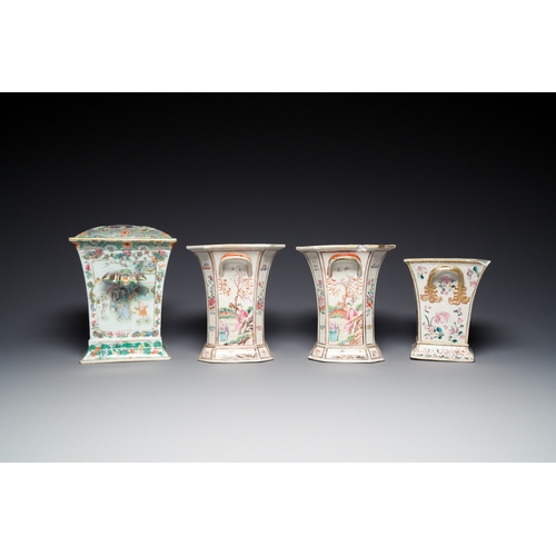 350 - Four Chinese famille rose and verte flower pots, Qianlong and laterDescription:H.: 23 cm the Canton ... 