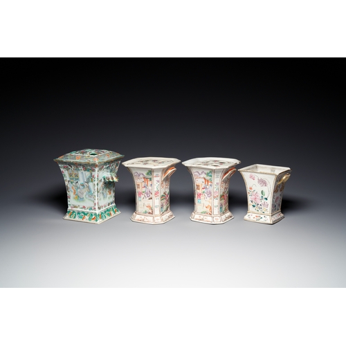 350 - Four Chinese famille rose and verte flower pots, Qianlong and laterDescription:H.: 23 cm the Canton ... 