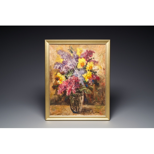 394 - Sadji (Sha Qi, Sha Yinnian) (1914-2005): Still life with flowers in a vase, oil on canvasDescription... 