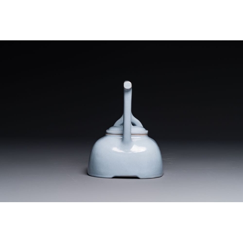 124 - A Chinese monochrome clair-de-lune-glazed Yixing stoneware teapot and cover, Yixing seal mark, Repub... 