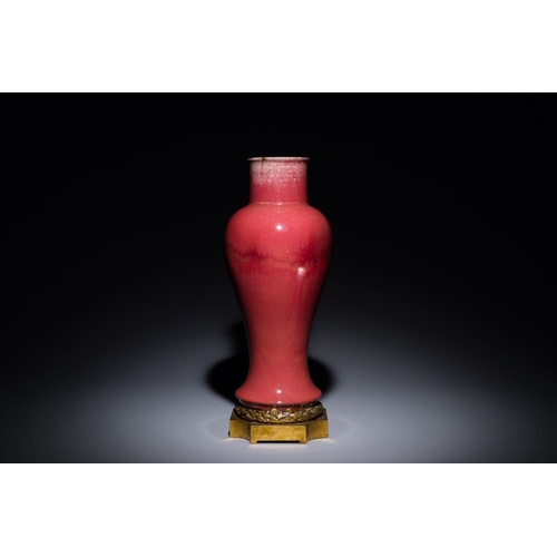 130 - A Chinese langyao glazed 'guanyin zun' vase with a gilt bronze mount, KangxiH.: 42,5 cm (incl. mount... 