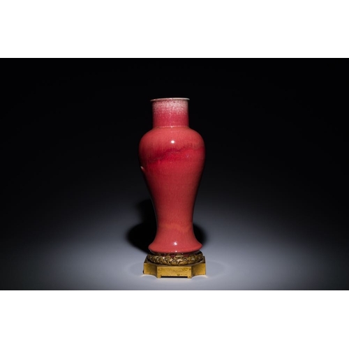 130 - A Chinese langyao glazed 'guanyin zun' vase with a gilt bronze mount, KangxiH.: 42,5 cm (incl. mount... 